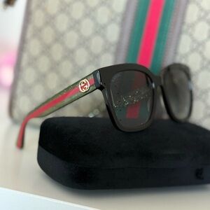 Gucci Black Sunglasses with Red and Green Stripes